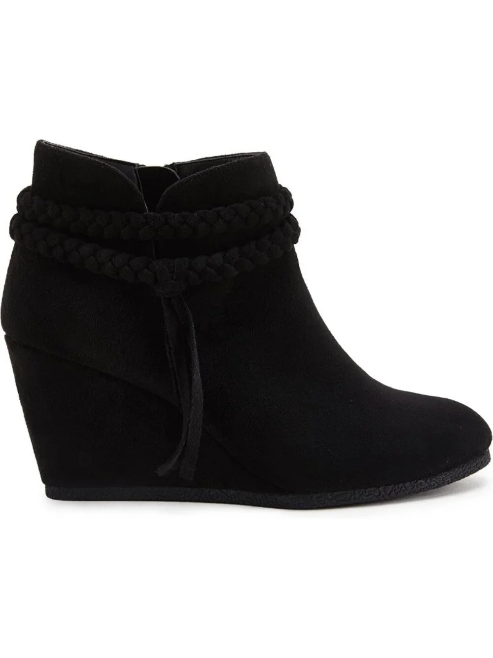 Chic Women's Wedge Ankle Boots with Braided Fringe Strap - Western Heeled
